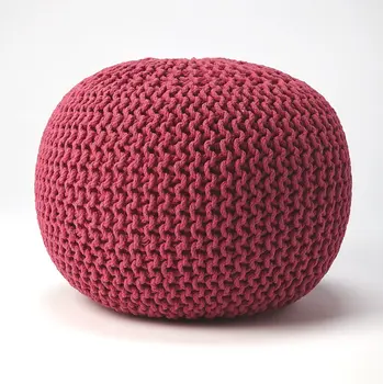 19" Pink Wool Round Pouf Ottoman