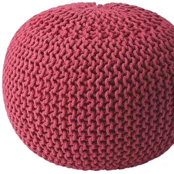 19" Pink Wool Round Pouf Ottoman