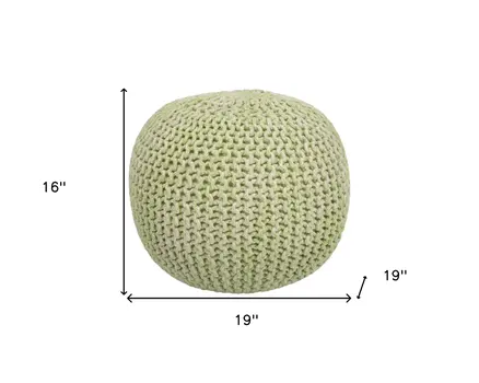 19" Green Wool Round Pouf Ottoman