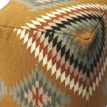 18" Brown Linen Pouf Ottoman