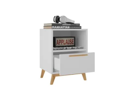 Modern White And Natural Flair Night Stand