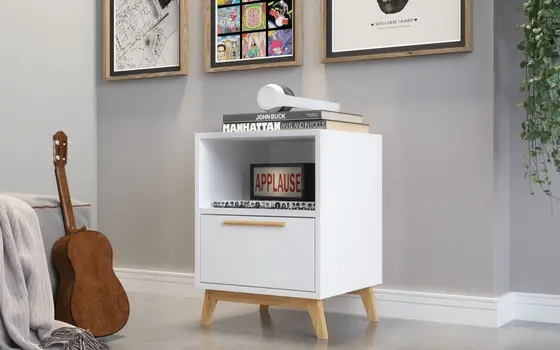 Modern White And Natural Flair Night Stand
