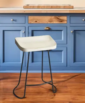 21" Off White and Black Manufactured Wood and Iron Backless Counter Height Bar Chair