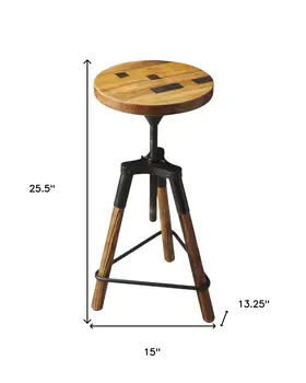 Brown and Black Manufactured Wood and Iron Backless Counter Height Swivel Bar Chair