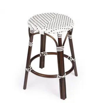 24" White and Dark Brown Rattan Backless Counter Height Bar Chair