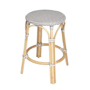 24" Natural Gray and White Rattan Backless Counter Height Bar Chair