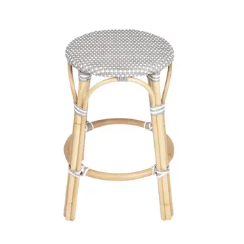24" Natural Gray and White Rattan Backless Counter Height Bar Chair