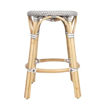 24" Natural Gray and White Rattan Backless Counter Height Bar Chair