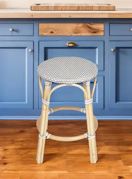 24" Natural Gray and White Rattan Backless Counter Height Bar Chair
