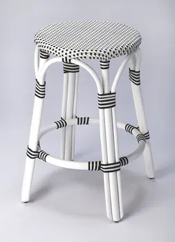24" Black and White Rattan Backless Counter Height Bar Chair