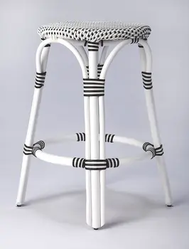 24" Black and White Rattan Backless Counter Height Bar Chair