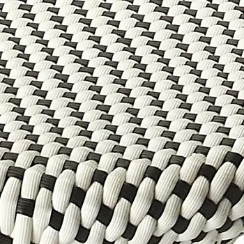 24" Black and White and Natural Heavy Duty Plastic and Rattan Backless Counter Height Bar Chair