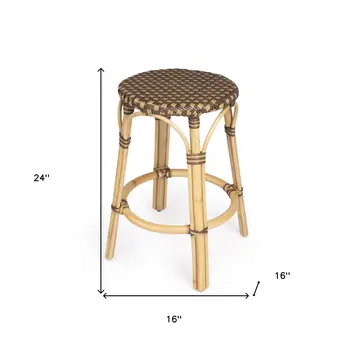 24" Natural and Brown Rattan Backless Counter Height Bar Chair