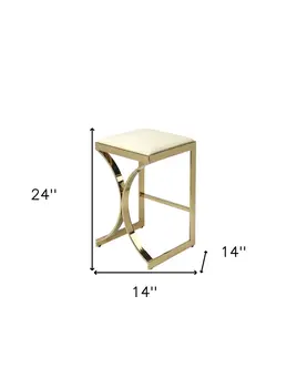 24" Off White and Gold Faux Leather and Iron Backless Counter Height Bar Chair