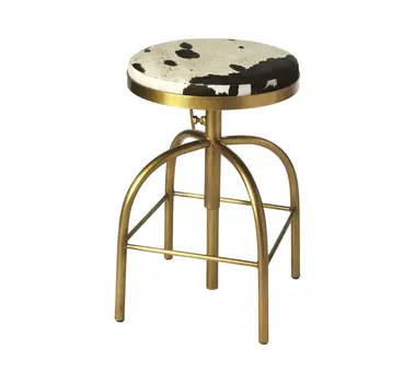 Black Off White and Gold Iron Backless Adjustable Height Swivel Bar Chair