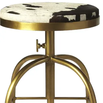 Black Off White and Gold Iron Backless Adjustable Height Swivel Bar Chair