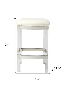 24" White and Clear Stainless Steel and Acrylic Backless Counter Height Bar Chair