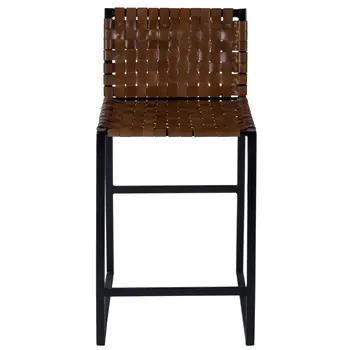 36" Brown and Black Leather and Iron Bar Chair