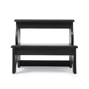 18" Dark Brown Solid and Manufactured Wood Footstool