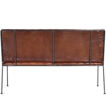 53" Brown and Black Upholstered Faux Leather Distressed Bench