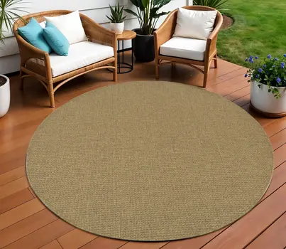 8' X 8' Tan Round Indoor Outdoor Area Rug