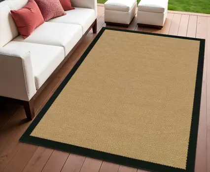 4' X 6' Beige And Black Indoor Outdoor Area Rug