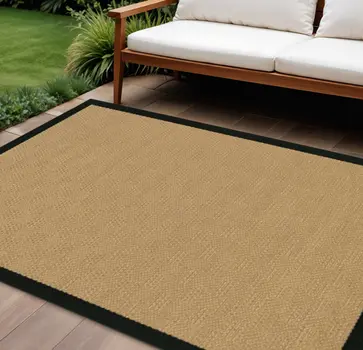 8' X 13' Beige And Black Indoor Outdoor Area Rug