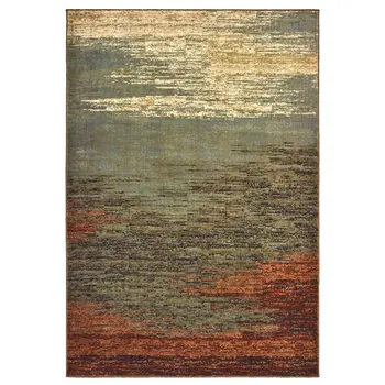 7' X 9' Blue And Brown Distressed Area Rug