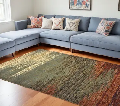 7' X 9' Blue And Brown Distressed Area Rug