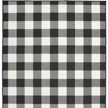 7' X 10' Black And Ivory Indoor Outdoor Area Rug