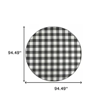 8' X 8' Black And Ivory Round Indoor Outdoor Area Rug