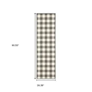 8' Gray And Ivory Indoor Outdoor Runner Rug