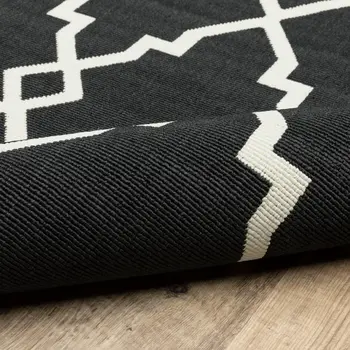 4' X 6' Black And Ivory Indoor Outdoor Area Rug