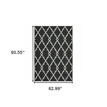 5' X 8' Black And Ivory Indoor Outdoor Area Rug