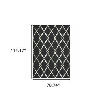 7' X 10' Black And Ivory Indoor Outdoor Area Rug