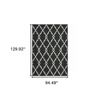 8' X 11' Black And Ivory Indoor Outdoor Area Rug