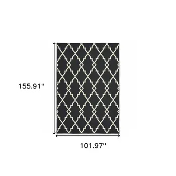 8' X 13' Black And Ivory Indoor Outdoor Area Rug