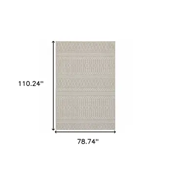 7' X 9' Gray And Ivory Geometric Indoor Outdoor Area Rug
