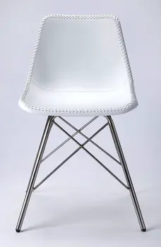 18" White and Silver Faux Leather Side Chair
