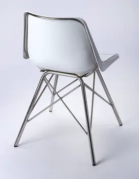18" White and Silver Faux Leather Side Chair