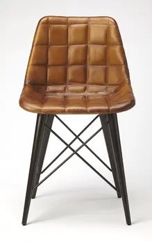 18" Brown Faux Leather Checkered Tufted Side Chair