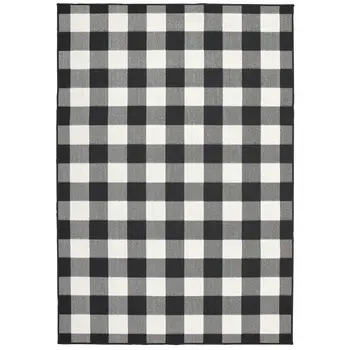2' X 4' Black And Ivory Indoor Outdoor Area Rug