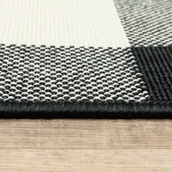 2' X 4' Black And Ivory Indoor Outdoor Area Rug