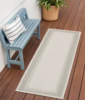 3' X 6' Gray And Ivory Indoor Outdoor Runner Rug