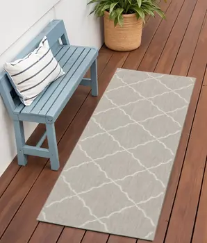 2' X 3' Gray And Ivory Indoor Outdoor Runner Rug