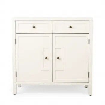 31" White Solid Wood Two Drawer Sideboard with Two Doors