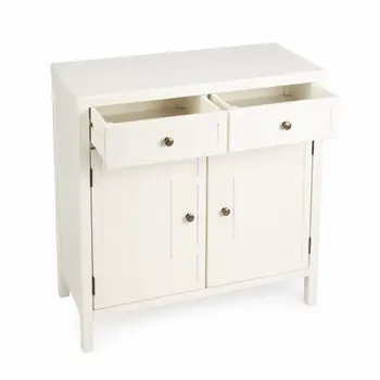 31" White Solid Wood Two Drawer Sideboard with Two Doors