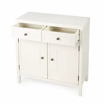 31" White Solid Wood Two Drawer Sideboard with Two Doors