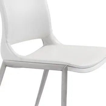Set of Two White And Silver Upholstered Faux Leather Dining Side Chairs