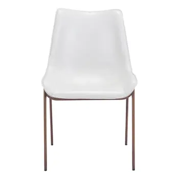 Set of Two White and Brown Upholstered Faux Leather Dining Side Chairs